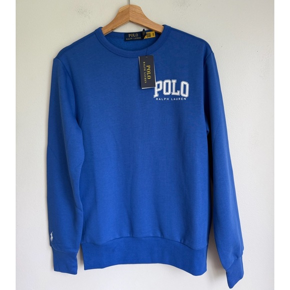 NWT • Ralph Lauren • Logo Sweatshirt Embroidered Logo on Sleeve on Cuff in Blue - Picture 2 of 6